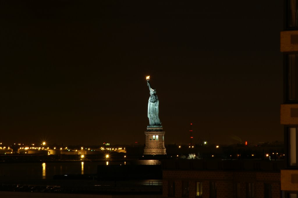 Side View Of Statue Of Liberty At Night