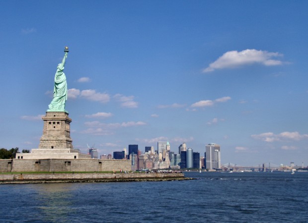 Side View Of Statue Of Liberty In New York City