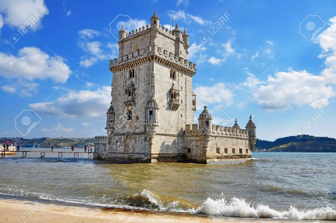 Side View Of The Belem Tower In Lisbon, Portugal