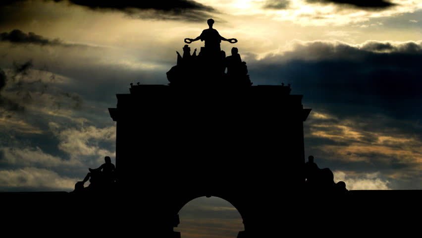 Silhouette View Of Rua Augusta Arch During Sunset