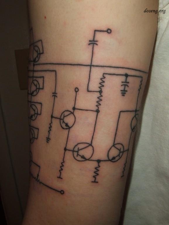 Simple Chip Circuit Physics Tattoo On Half Sleeve