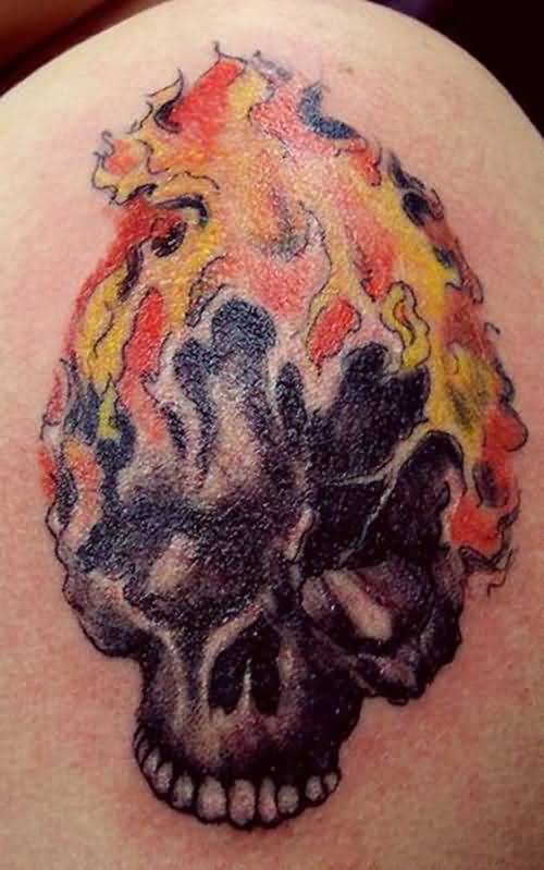 Simple Flame Skull Tattoo