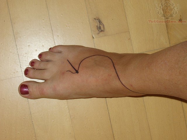 Simple Sewing Needle Tattoo On Foot