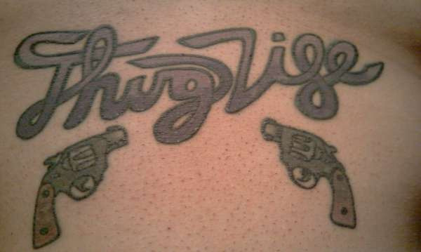 Simple Thug With Pistols Tattoo