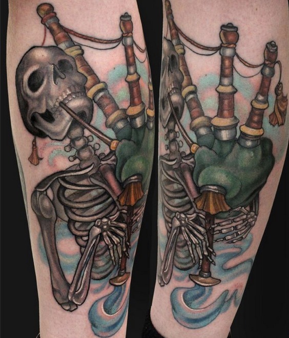Skull Scottish Bagpipe Tattoo