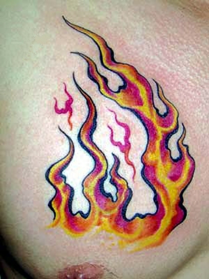 Small Flame Tattoo On Chest