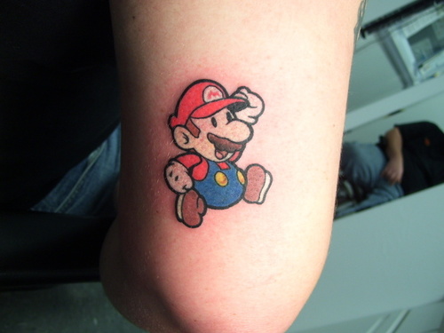 Small Mario Tattoo On Sleeve