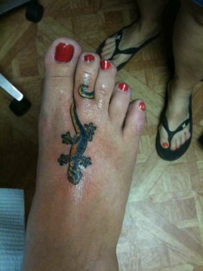 Small Salamander Tattoo On Girl Foot