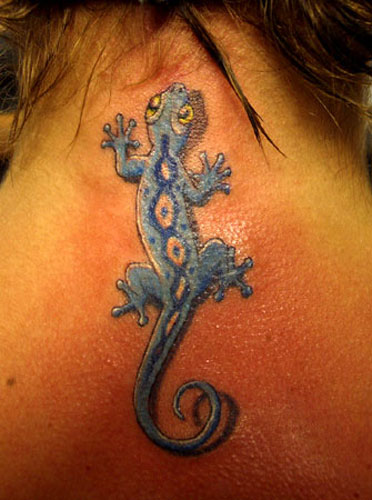 Small Salamander Tattoo On Nape For Girls