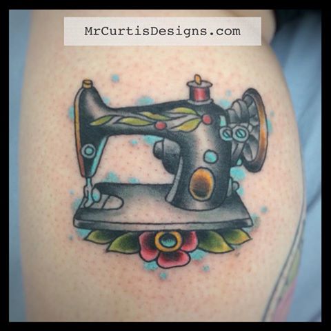 Small Sewing Machine Tattoo On Arm Sleeve