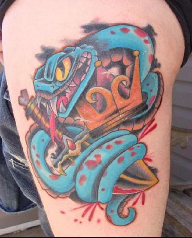 Snake With Crown Tattoo by Chris Garver