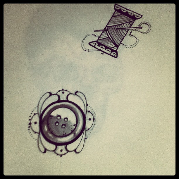 Spool And Button Sewing Tattoo Design