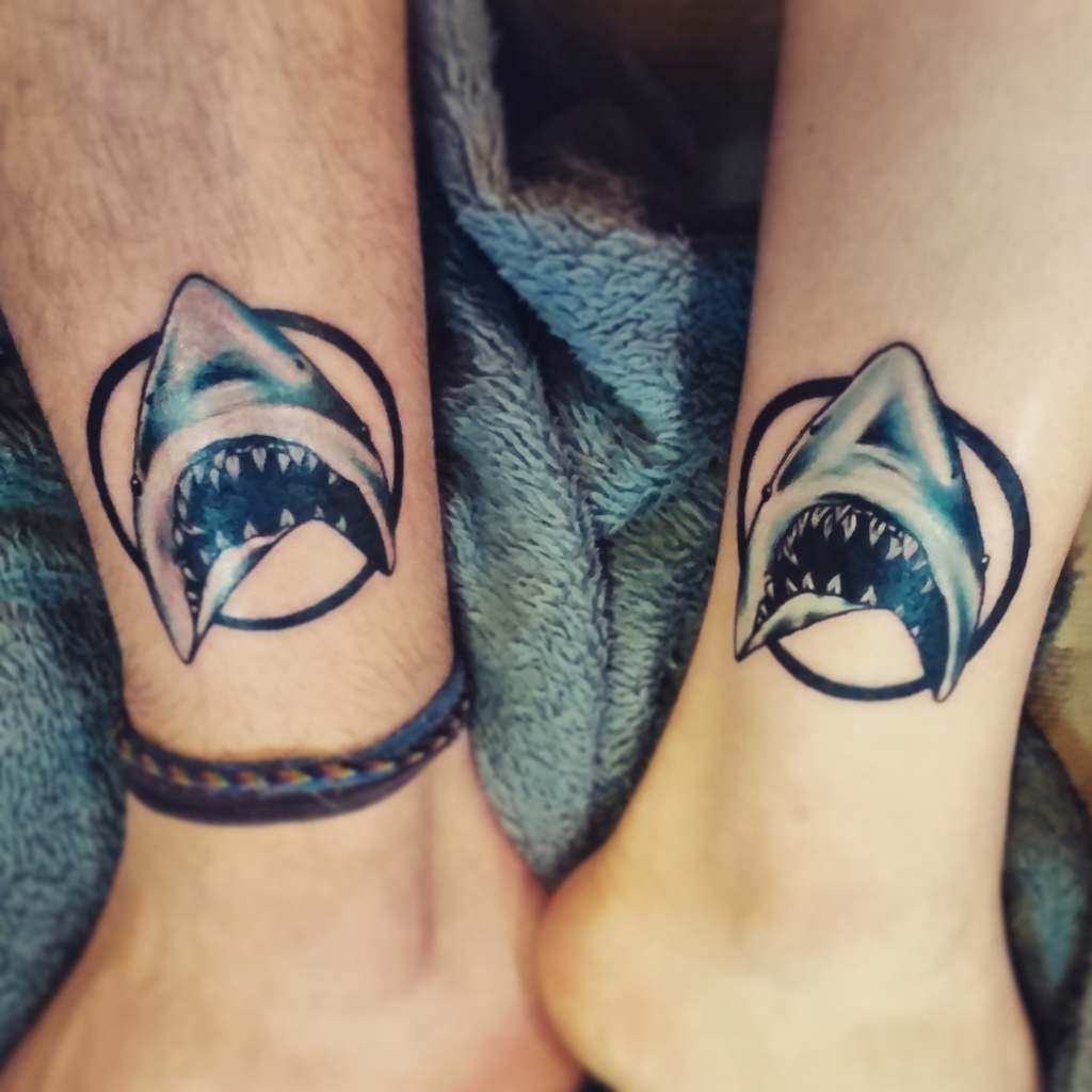 Star Trek Shark Logo Matching Tattoo On Ankles