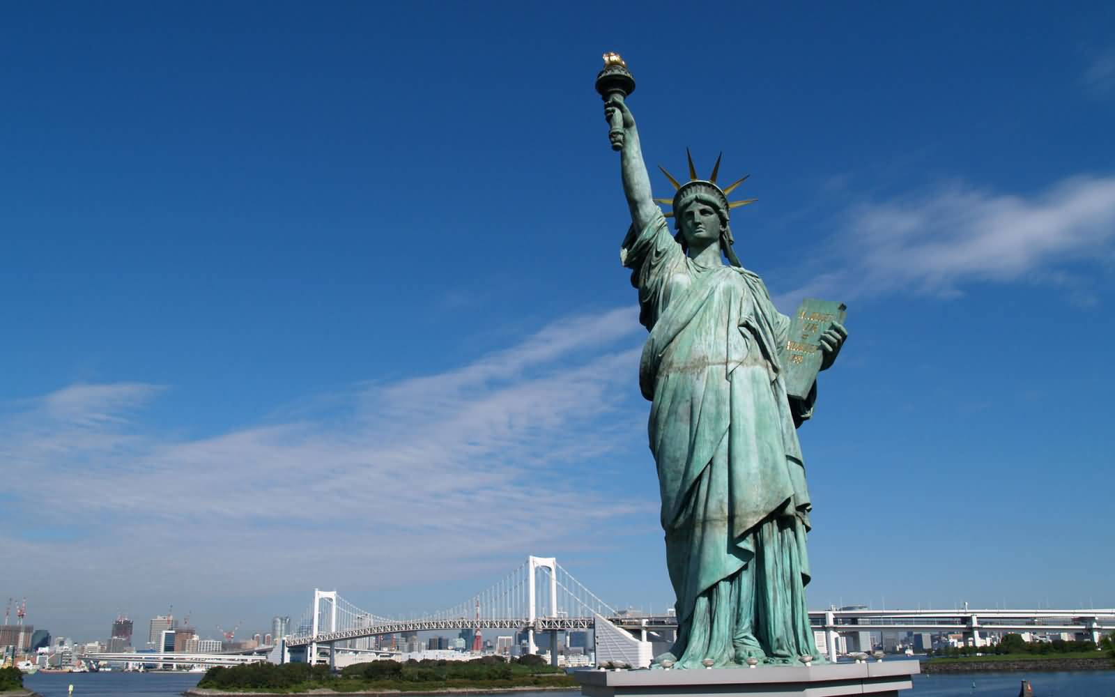 Statue Of Liberty And Brooklyn Bridge View