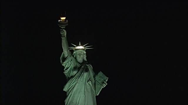 Statue Of Liberty Closeup View At Night