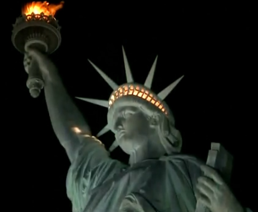 Statue Of Liberty Closeup View Lit Up At Night