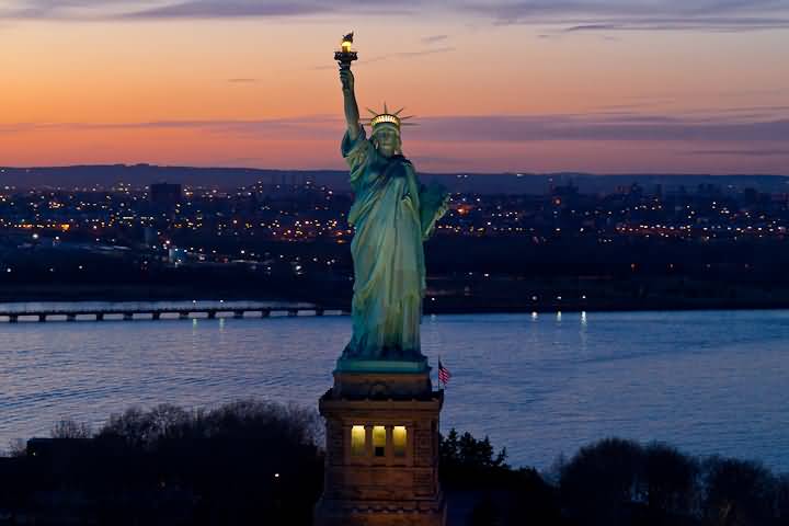 Statue Of Liberty During Sunset View