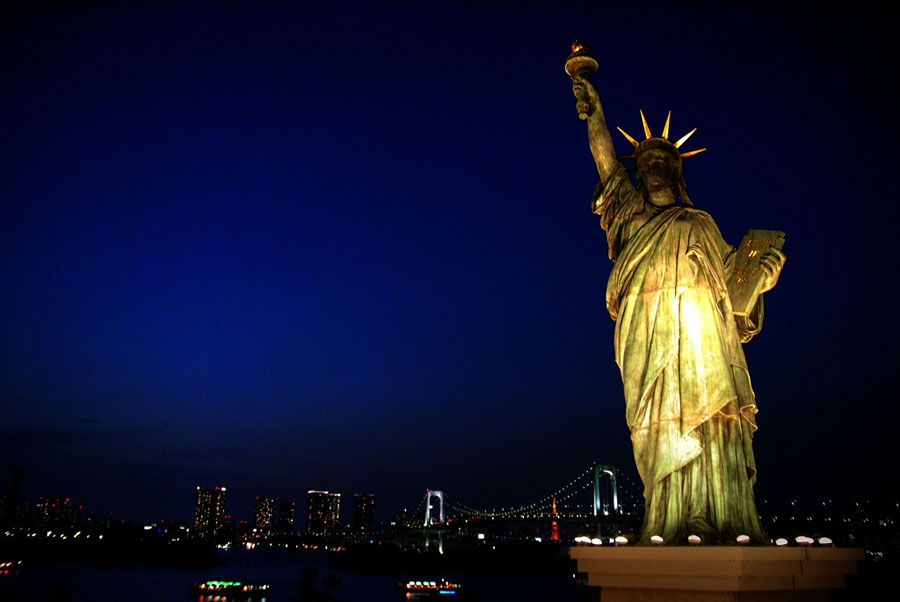 Statue Of Liberty Illuminated At Night