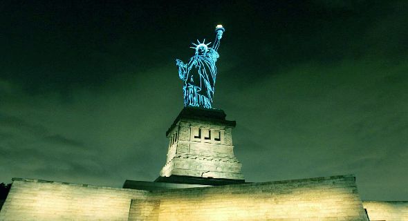Statue Of Liberty Looks Beautiful With Night Neon Lights