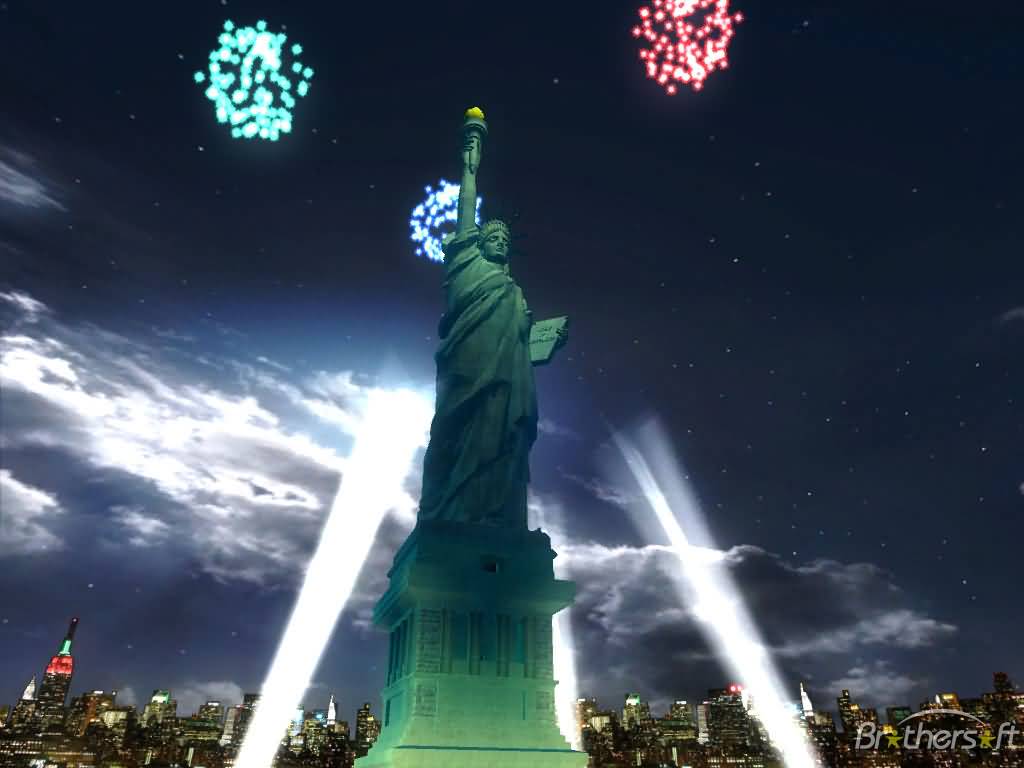 Statue Of Liberty With Fireworks