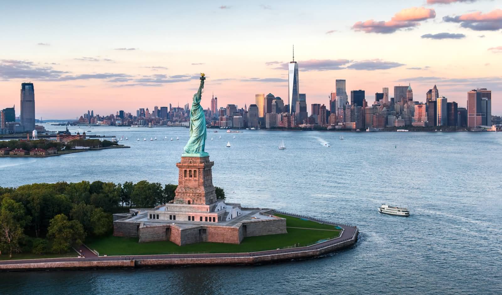 Statue of Liberty And Hudson River At Dawn