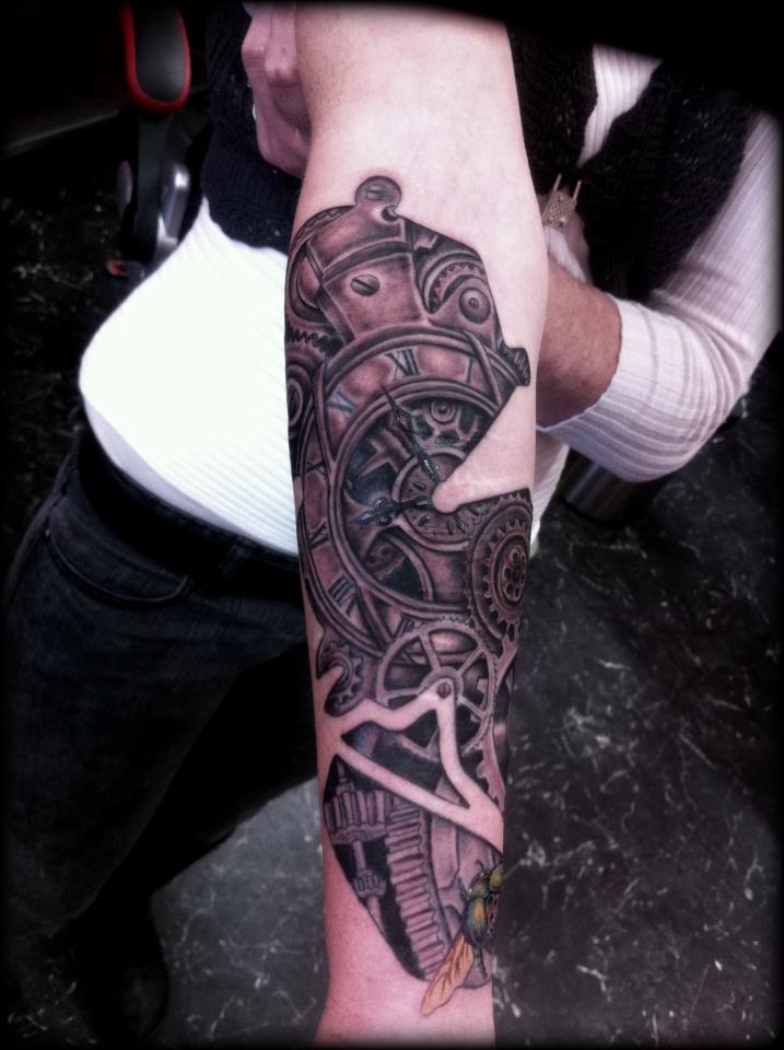 Steampunk Mechanical Tattoo On Arm Sleeve