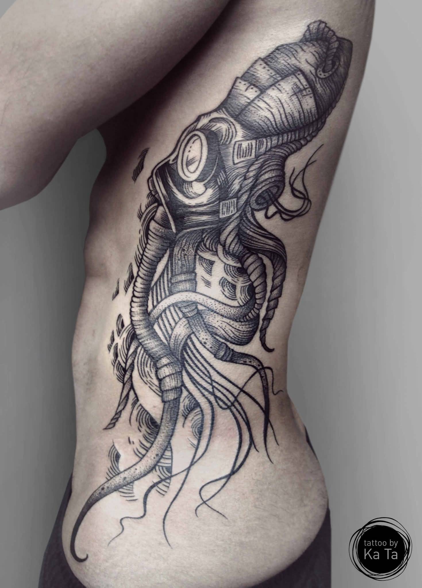 Steampunk Octopus Tattoo On Side Rib By Ka Ta