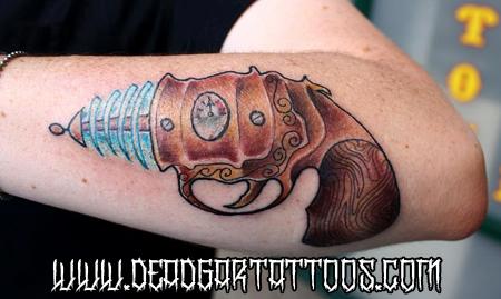 Steampunk Ray Gun Tattoo On Arm Sleeve By Edgar
