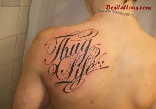 Stylish Thug Life Lettering Tattoo On Back Shoulder