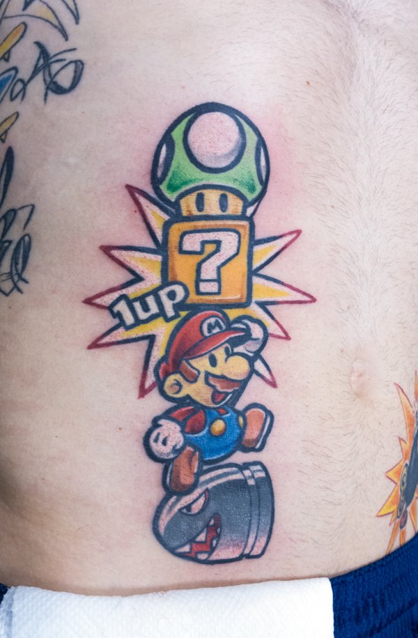 Super Mario Game Tattoo On Hip