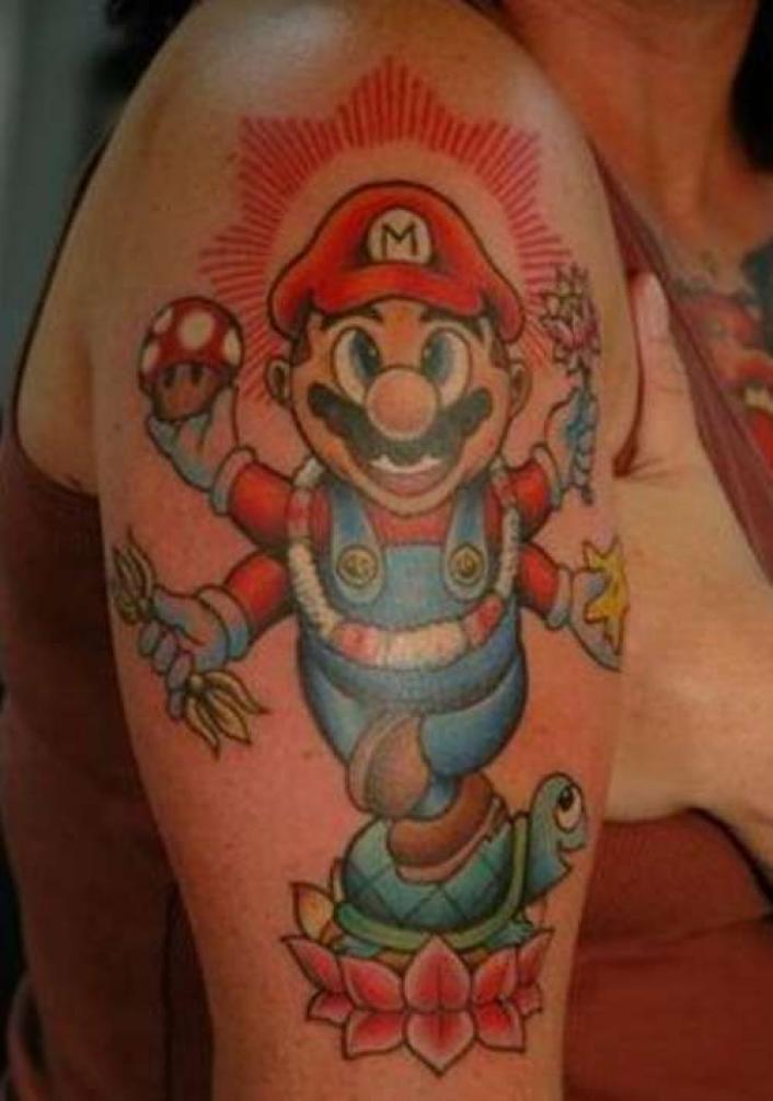 Super Mario Indian God Style Tattoo On Half Sleeve