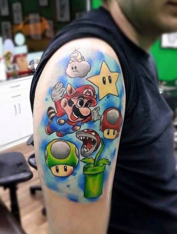 Super Mario Shoulder Tattoo