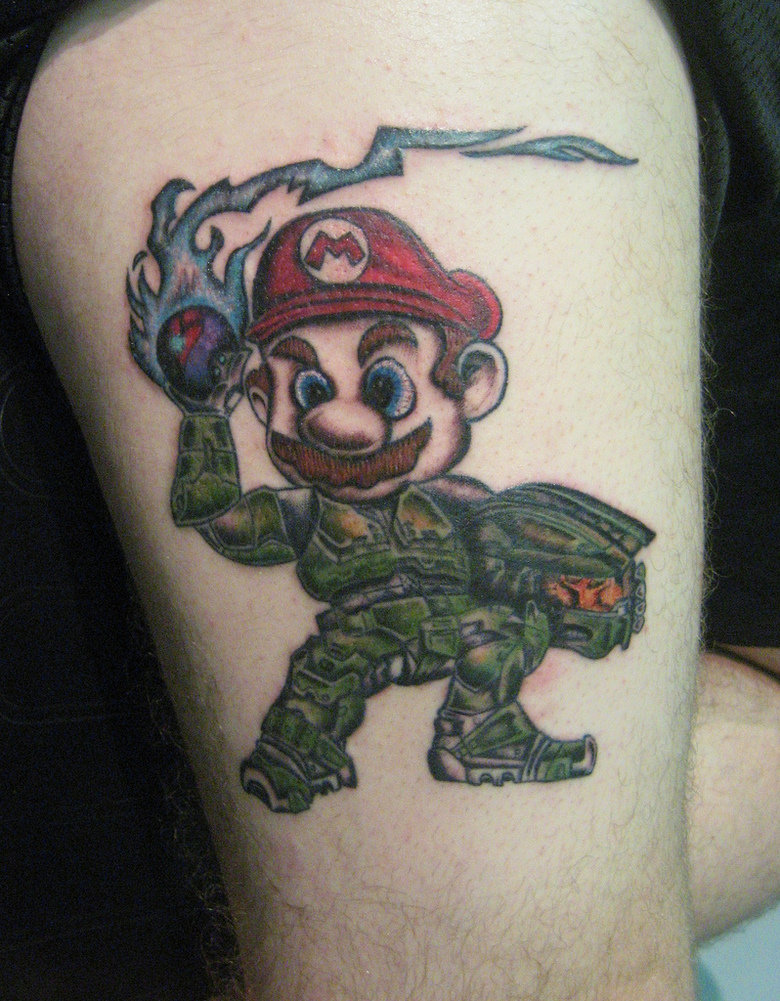 Super Mario Tattoo On Thigh