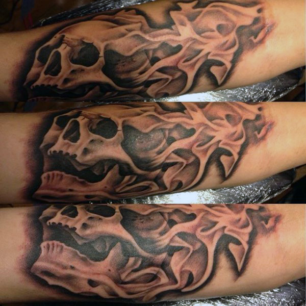 Superb Flaming Skull Tattoo On Arm