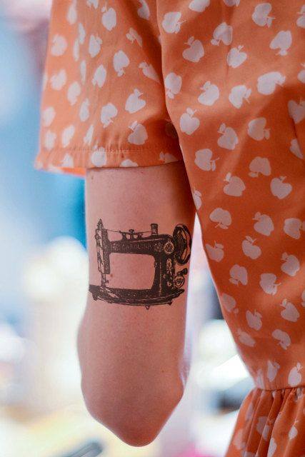 Temporary Sewing Machine Tattoo On Triceps