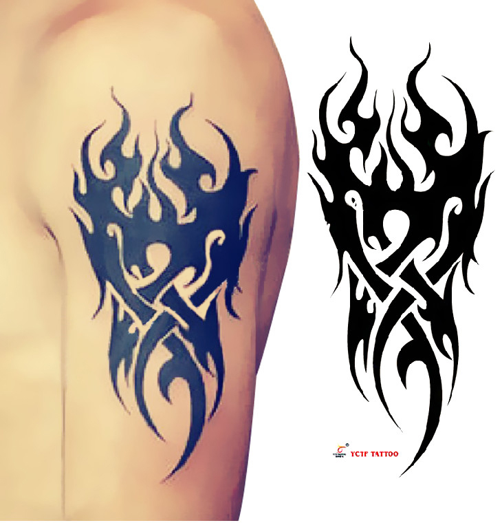 Temporary Tribal Flame Tattoo On Shoulder For Men