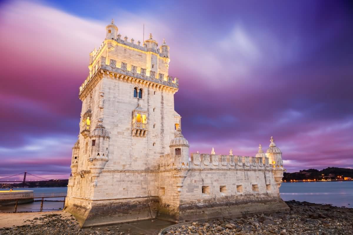 The Belem Tower Lit Up At Night