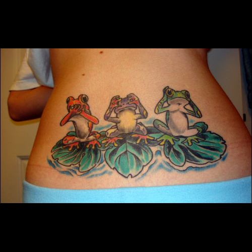 Three Monkeys Style Frogs Tattoo