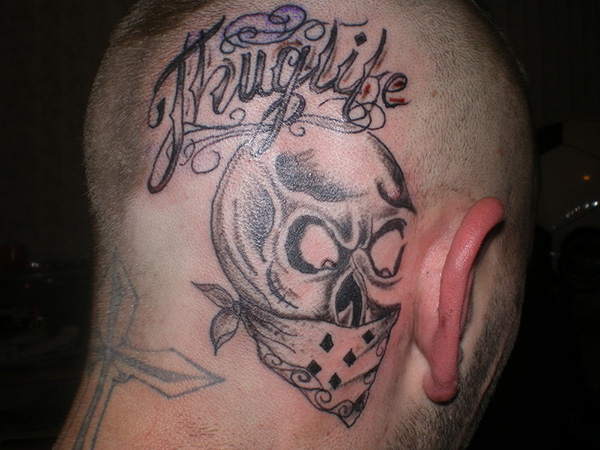 Thug Tattoo On Side Head For Men