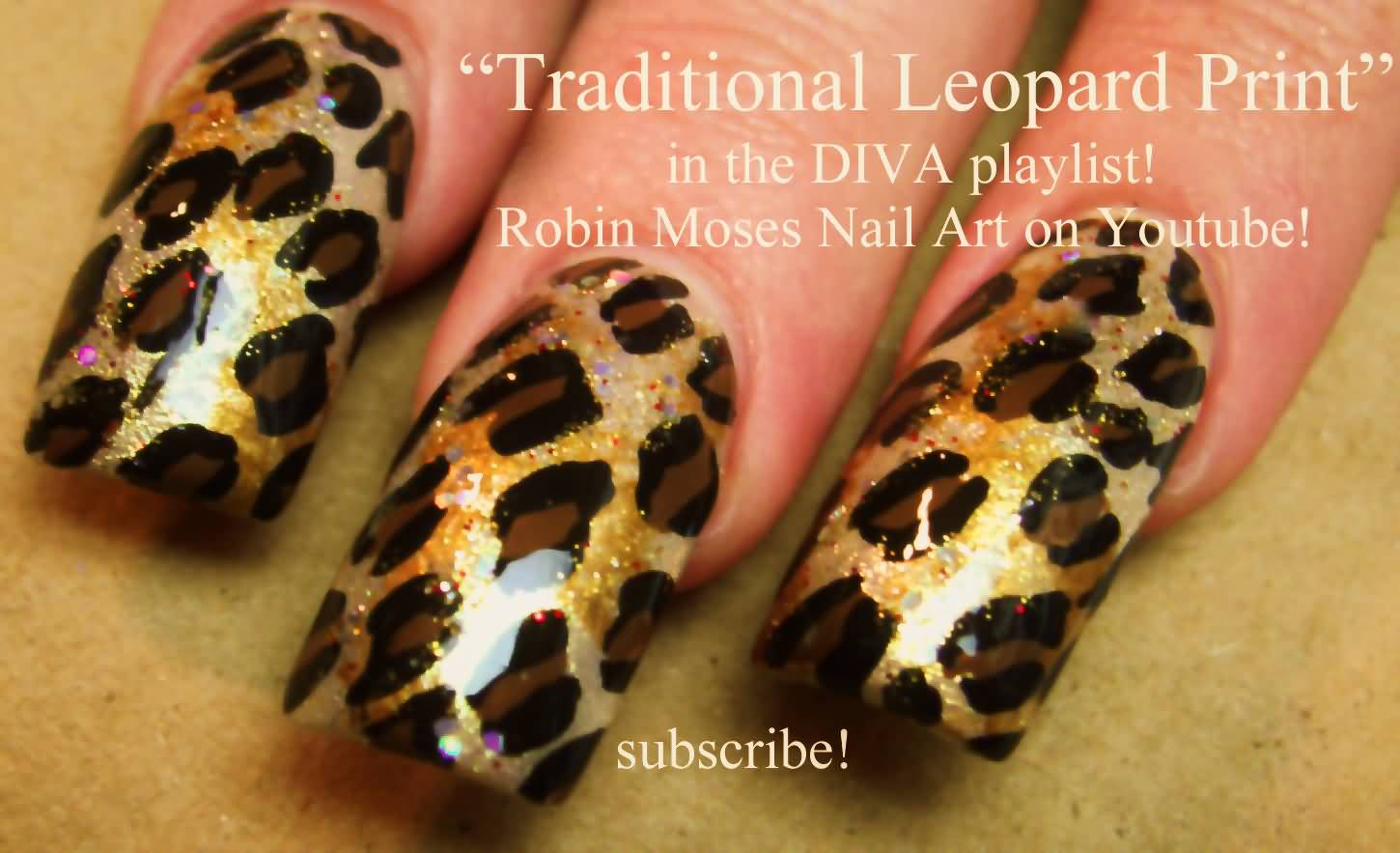 Traditional Brown And Gold Leopard Print Nail Art