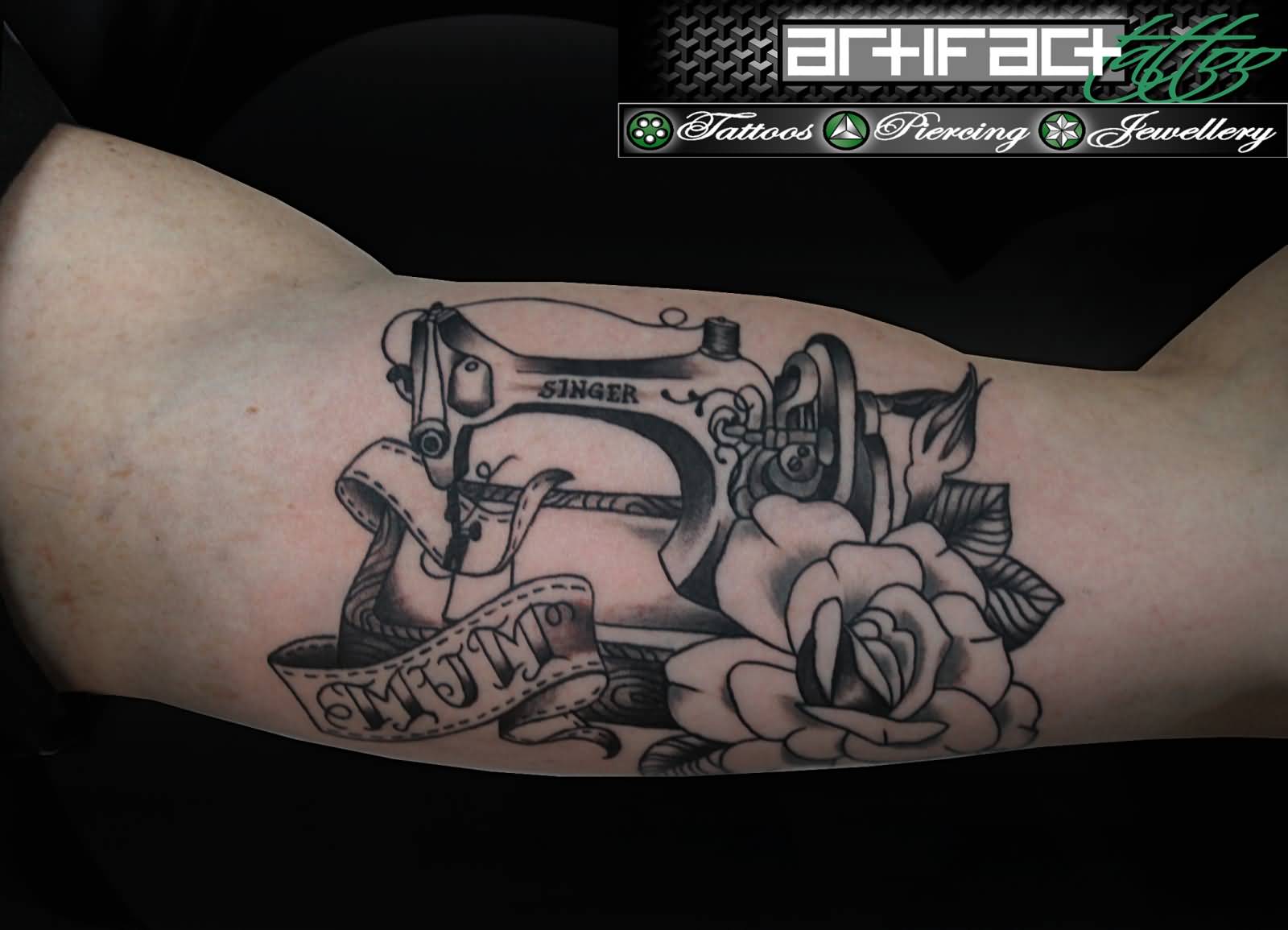 Traditional Remembrance Sewing Machine Tattoo For Mom By Felix