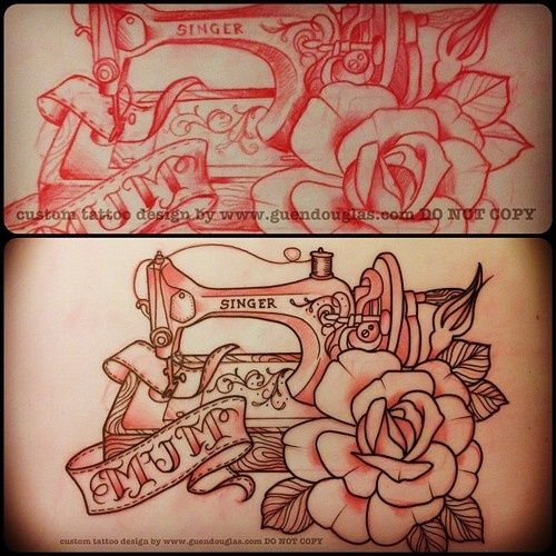 Traditional Sewing Remembrance Tattoo Design