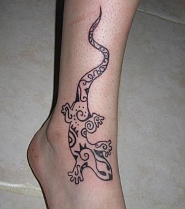 Tribal Salamander Tattoo On Ankle