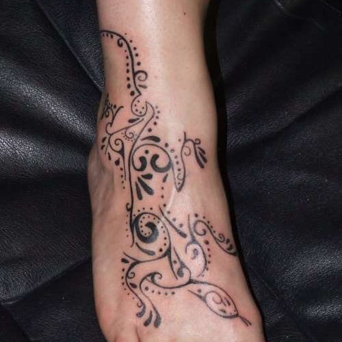 Tribal Salamander Tattoo On Foot