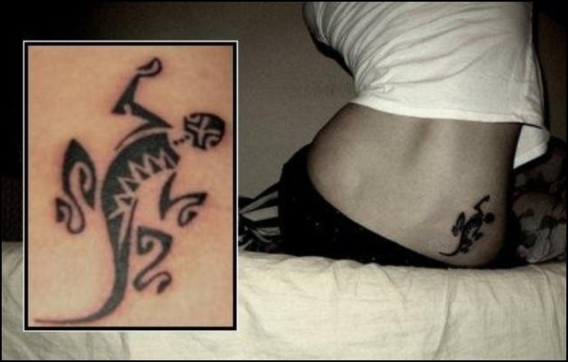 Tribal Salamander Tattoo On Lower Back For Girls