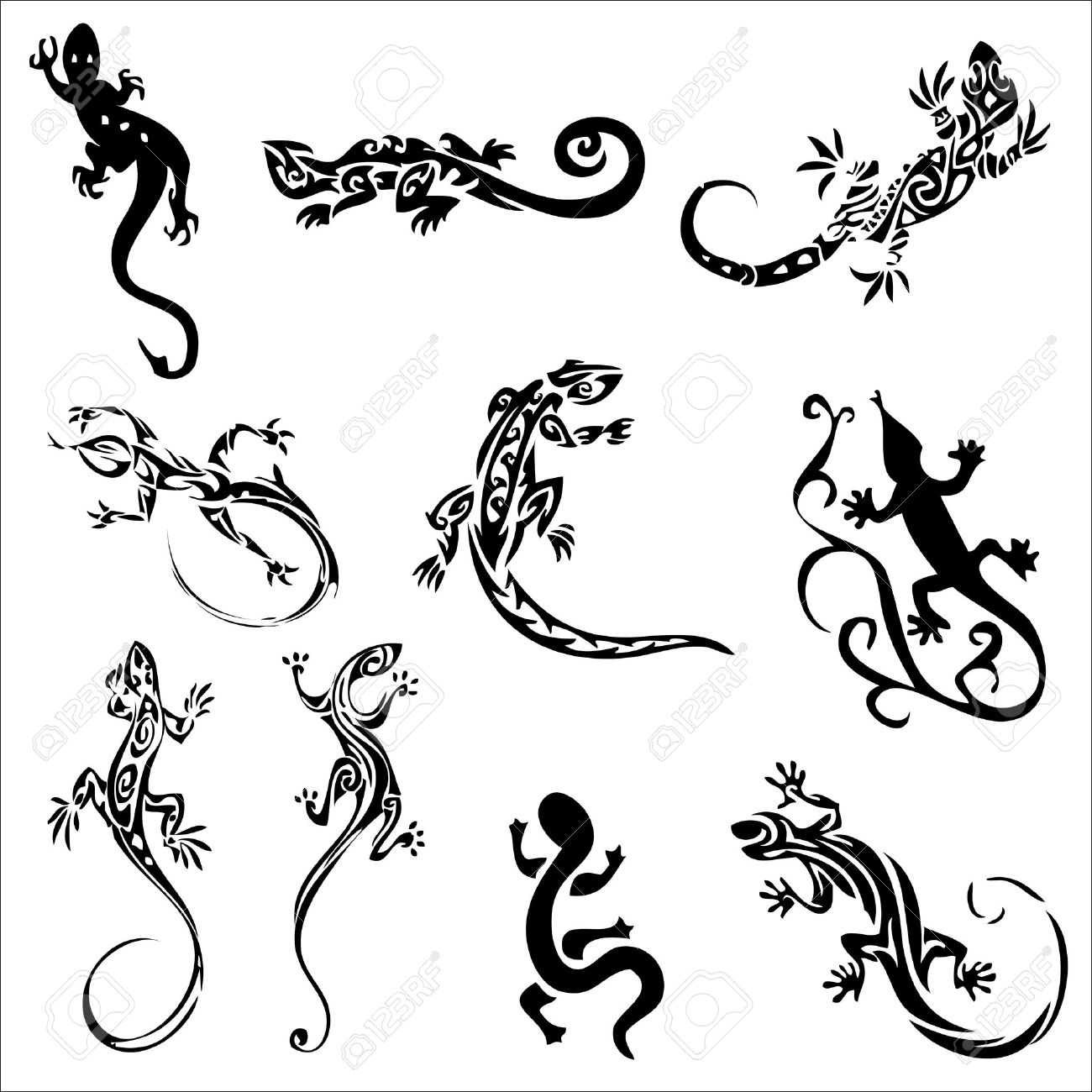 Tribal Salamander Tattoo Stencil Collection