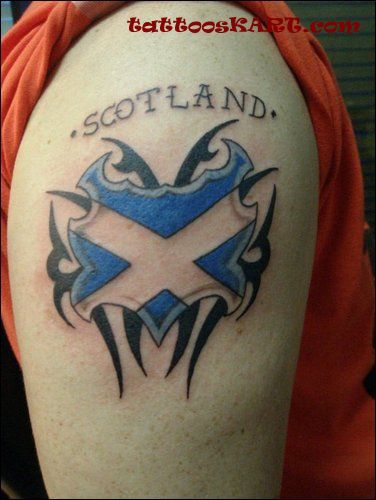 Tribal Scottish Flag Tattoo On Shoulder