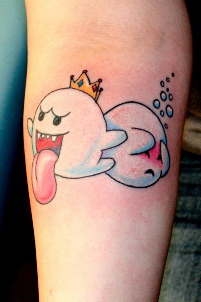 Two Super Mario Ghosts Tattoo On Forearm