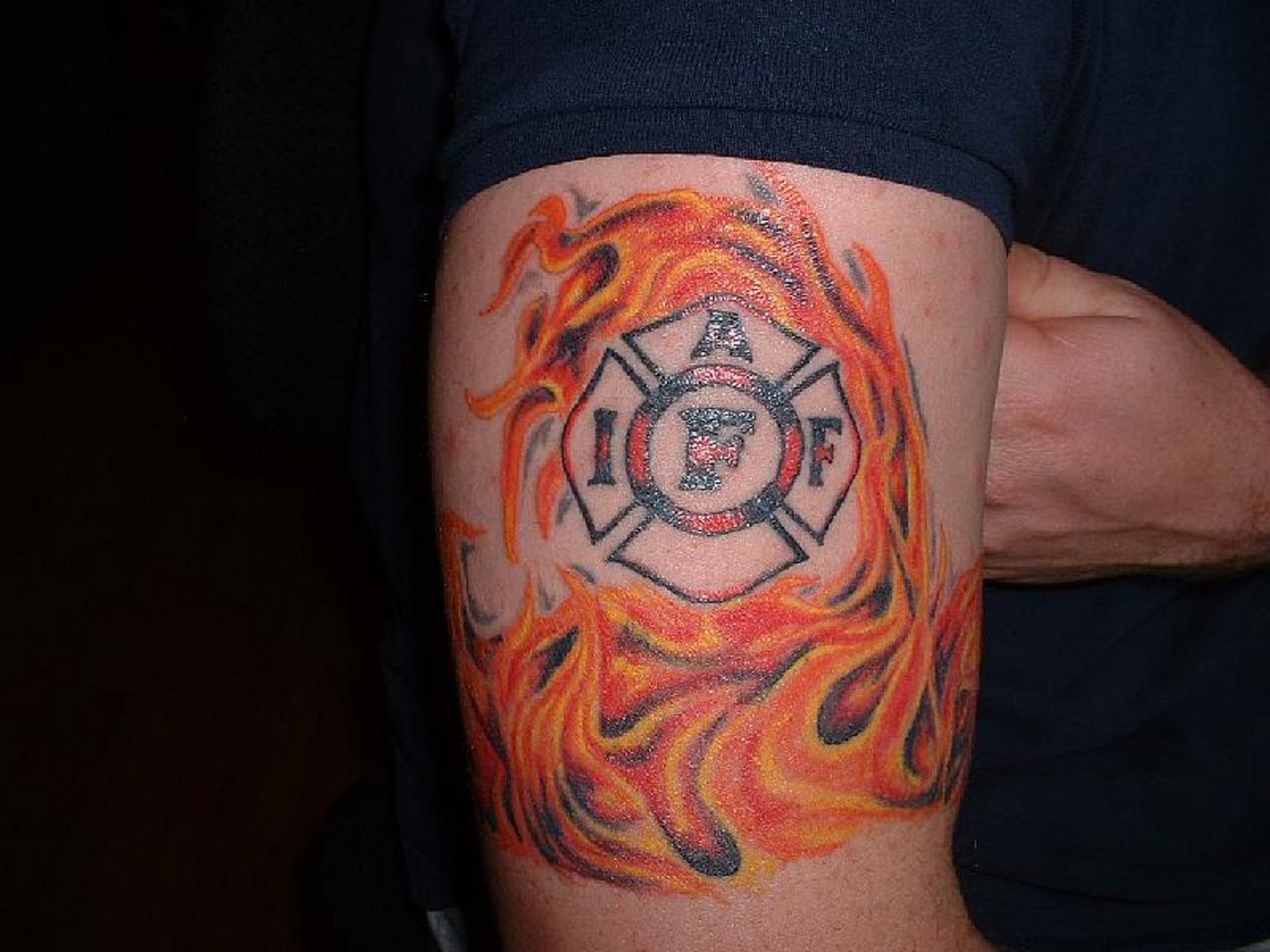 Unique Flame Tattoo On Half Sleeve