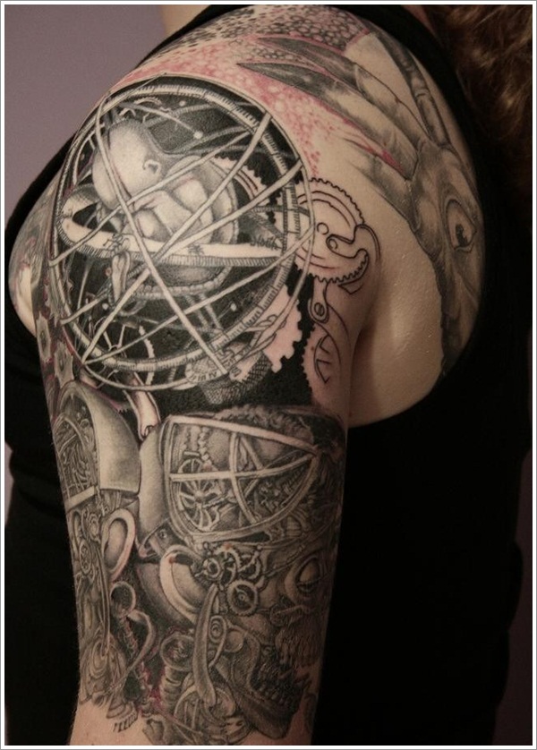 Unique Steampunk Tattoo On Half Sleeve